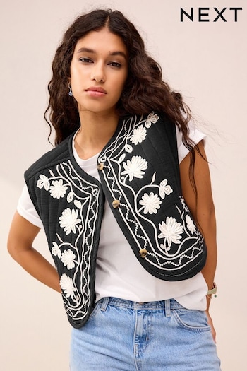 Monochrome Floral Embroidery Waistcoat (601905) | £42