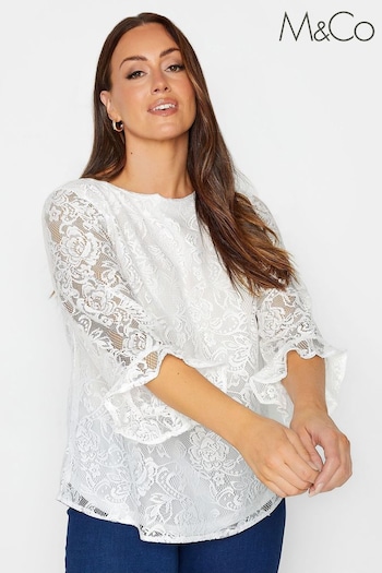 M&Co White Lace Frill Sleeve Top (602159) | £25