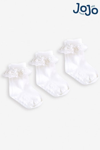 JoJo Maman Bébé White 3-Pack Frilly Socks (602288) | £9.50