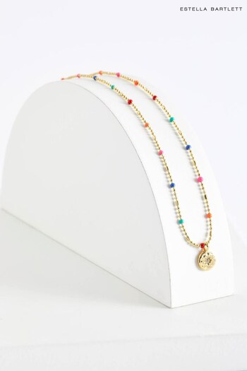 Estella Bartlett Gold CZ Pendant Rainbow Beaded Necklace (602382) | £27