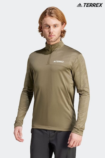 adidas Terrex Khaki Green Half Zip Long Sleeve Fleece (602389) | £60
