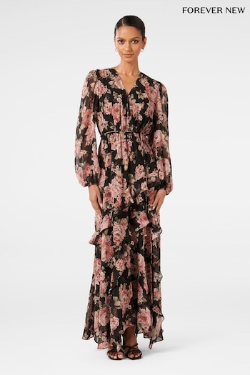 Forever New Black Petite Maria Ruffle Maxi Dress (602392) | £120