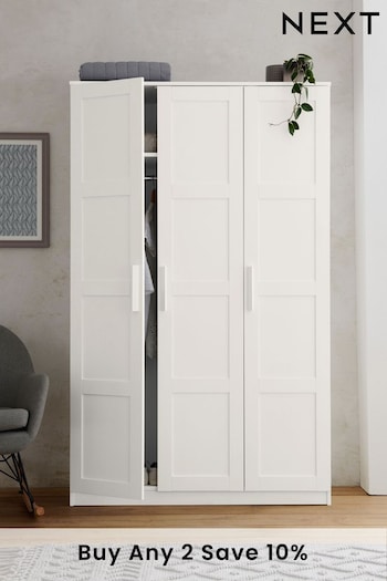 White Wardrobe With Triple Framed Panelled Doors (602894) | £450