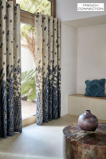 French Connection Blue Eyelet Westbury Cotton Fully Lined Curtains (602947) | £100 - £250