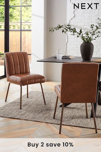 Set of 2 Distressed Faux Leather Tan Brown Colter Dining Chairs (603175) | £260