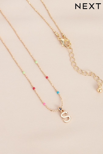 Gold Tone S Initial Beaded Necklace Letter S (603198) | £6