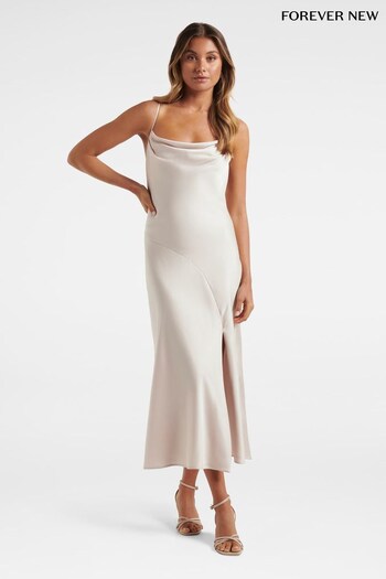 Forever New White Opal Bias Cowl Satin Midi Dress (603303) | £95