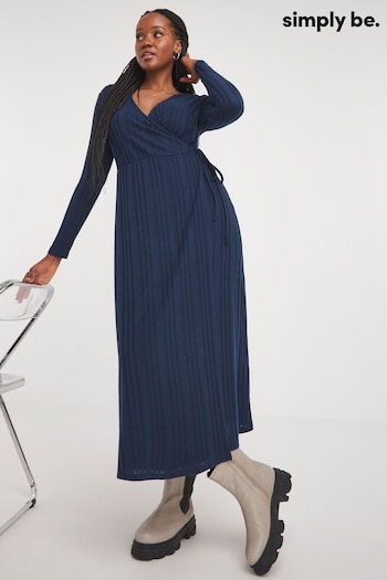 Simply Be Navy Rib Wrap Midi Dress (603321) | £36