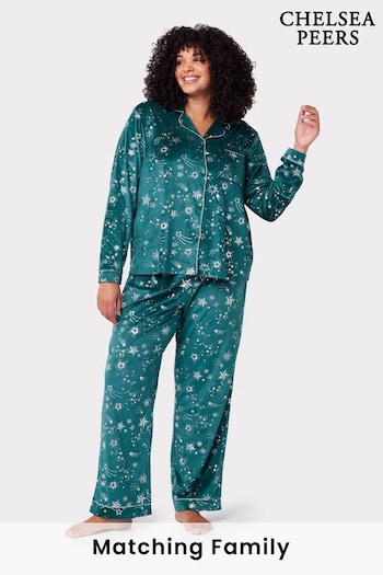 Chelsea Peers Green Curve Velour Star Print Long Pyjama Set (603496) | £55