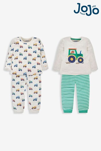 JoJo Maman Bébé Natural Boys' 2-Pack Tractor Jersey Pyjamas (603537) | £29.50