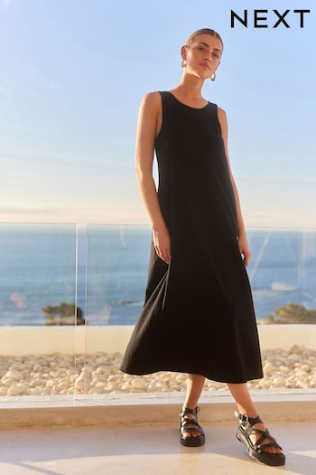 Black 100% Cotton Jersey Sleeveless Summer Dress (603595) | £26