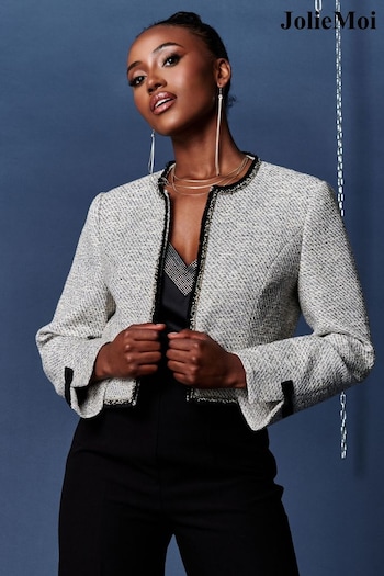 Jolie Moi Grey Contrast Trim Tweed Jacket (603938) | £85