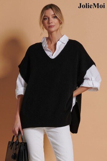 Jolie Moi Button Side Knitted Black Vest (604018) | £39