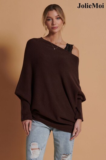Jolie Moi Brown Oversize Asymmetric Knitted Jumper (604022) | £45