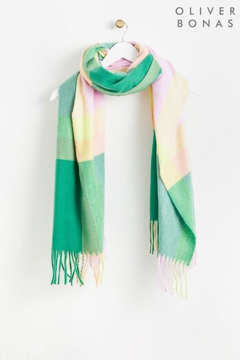 Oliver Bonas Super Soft Green Check Blanket Scarf (604095) | £35