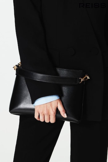 Reiss Black Brompton Leather Double Strap Pouch Bag (604123) | £138