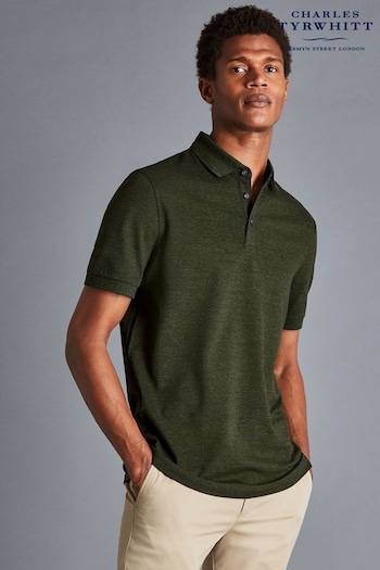Charles Tyrwhitt Green Melange Short Sleeve Cotton Tyrwhitt Pique Polo Shirt (604244) | £55