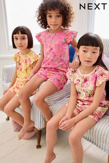 Pink/ Yellow Floral Short Pyjamas 3 Pack (9mths-16yrs) (604291) | £21 - £32