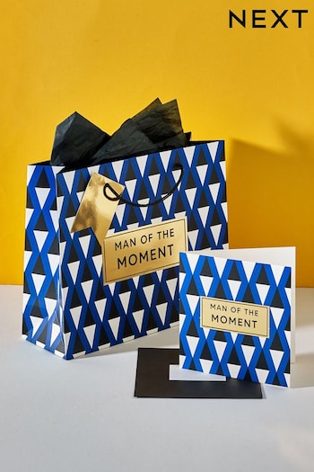 Blue Father's Day Geometric Medium Gift Tote Bag and Card Set (604435) | £3.50