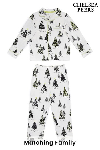Chelsea Peers White Kids Organic Cotton Tree Print Long Pyjama Set (604554) | £45