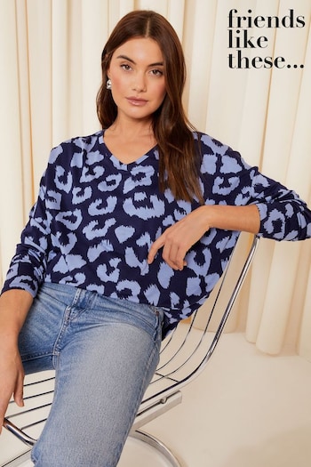 New: Barbour Tailoring Bright Blue Animal Soft Jersey V Neck Long Sleeve Tunic Top (604917) | £26
