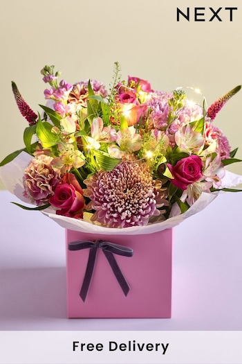 Pink Fresh Flower Bouquet With Lights in Gift Bag (605022) | £32