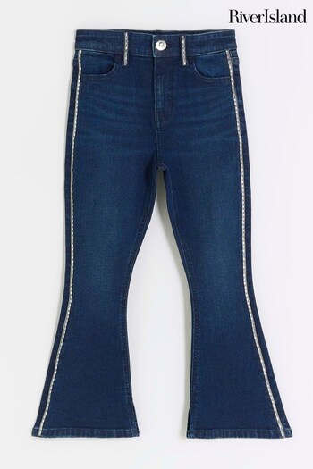 River Island Blue Girls Denim Diamante Flare Jeans (605159) | £25 - £37