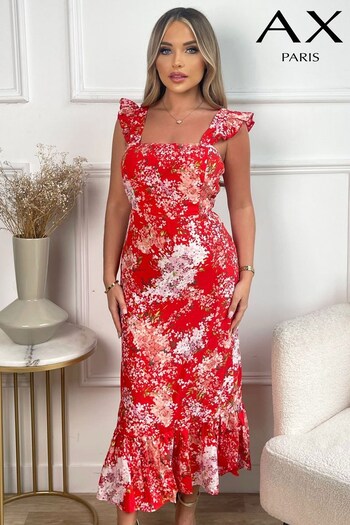AX Paris Red Floral Printed Frill Strap Midi Dress (605524) | £50
