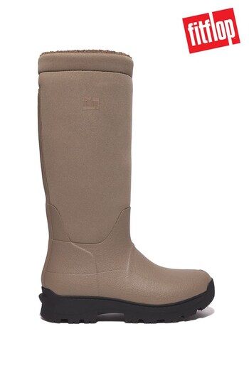 FitFlop Wonderwelly ATB Fleece-Lined Roll-Down Brown Rain Boots (605726) | £140