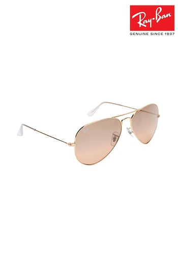 Ray-Ban Rose Gold Aviator Large Metal Sunglasses Pinewood (605819) | £156