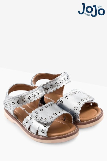 JoJo Maman Bébé Silver Kids Pretty Leather Sandals (606105) | £24
