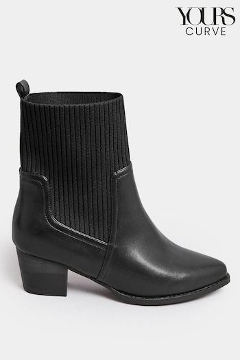 Yours Curve Black Extra Wide Fit Sock Top Line Western Boots (606117) | £43