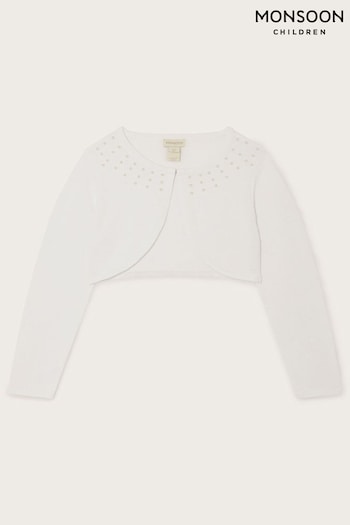 Monsoon White Scatter Pearl Communion Cardigan (606284) | £25 - £29