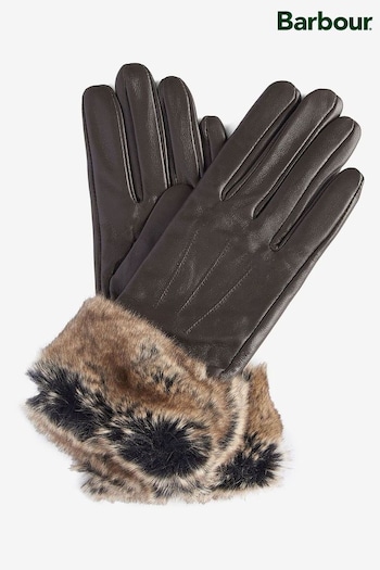 Barbour® Brown Trimmed Leather Gloves (606325) | £50