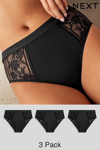 Black High Rise Modal & Lace Knickers 3 Pack (606385) | £20