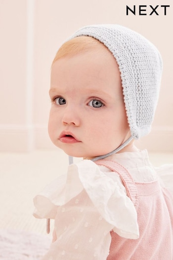 Pale Grey Knitted Bonnet Baby Hat (0mths-2yrs) (606422) | £6