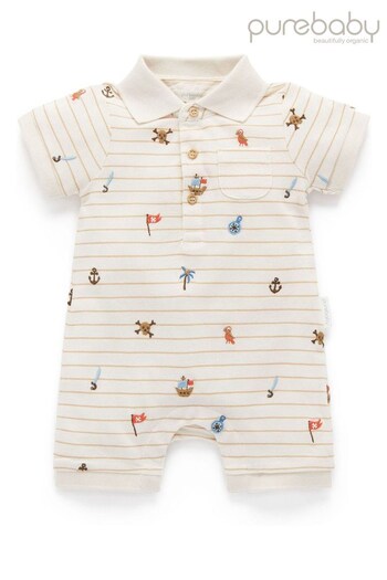 Purebaby Nautical Embroidered Neutral Polo Romper (606825) | £12.50