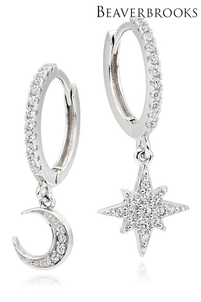 Beaverbrooks Sterling Silver Cubic Zirconia Moon And Star Earrings (606892) | £39