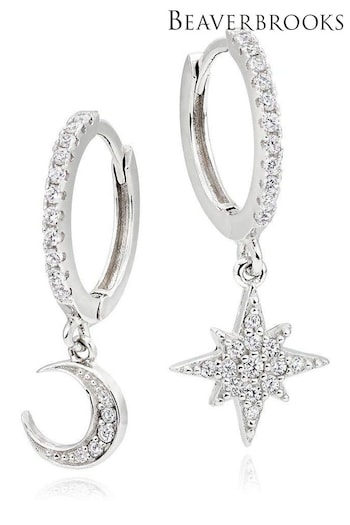 Beaverbrooks Sterling Silver Cubic Zirconia Moon And Star Earrings (606892) | £45