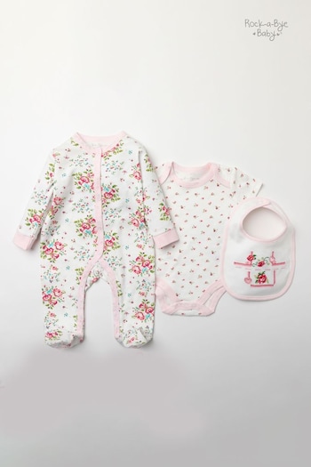 Rock-A-Bye Baby Boutique Pink Floral Print Cotton 3-Piece Baby Gift Set (607390) | £25