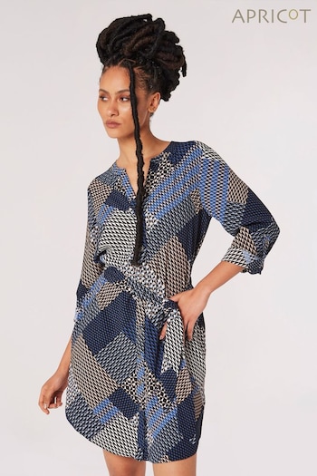 Apricot Blue Geo Patchwork Tie Shirt Dress (607483) | £35
