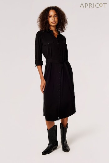 Apricot Black Utility Casa Midi Shirt Add Dress (607491) | £45