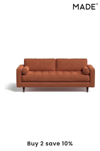 MADE.COM Matt Velvet Burnt Orange Scott 3 Seater Sofa (607666) | £1,099