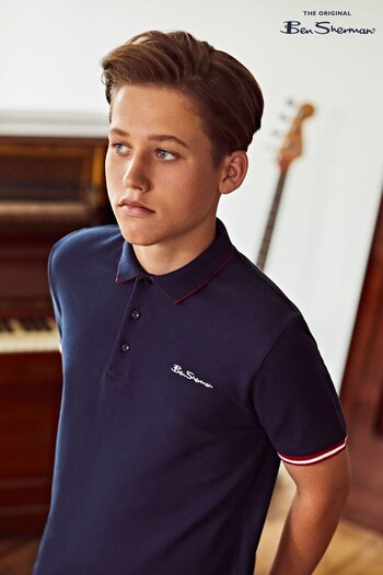Ben Sherman Navy Blue Collar Print Polo Shirt (607844) | £20 - £25