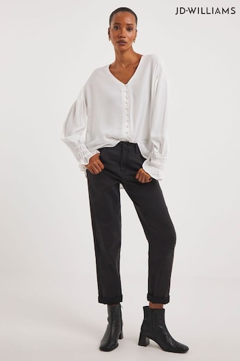JD Williams Ivory Button Through Dipped Back Black Blouse (607917) | £28