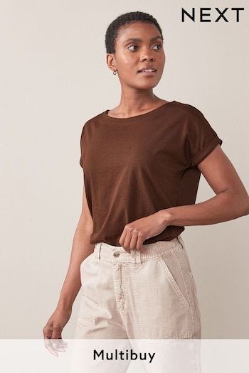 Chocolate Brown Round Neck Cap Sleeve T-Shirt (607957) | £7.50