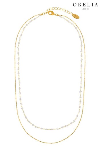 Orelia London Gold Tone Crystal & Pearl Chain 2 Row Necklace (607961) | £28