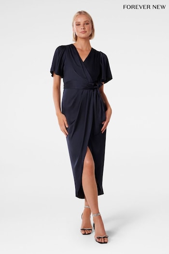 Forever New Blue Carolina Satin Midi Dress (608046) | £110