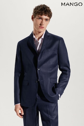 Mango Slim-Fit Blue 100% Linen Suit Jacket (608282) | £75