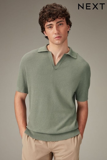 Green Trophy Linen Blend Knitted Polo Shirt (608287) | £34